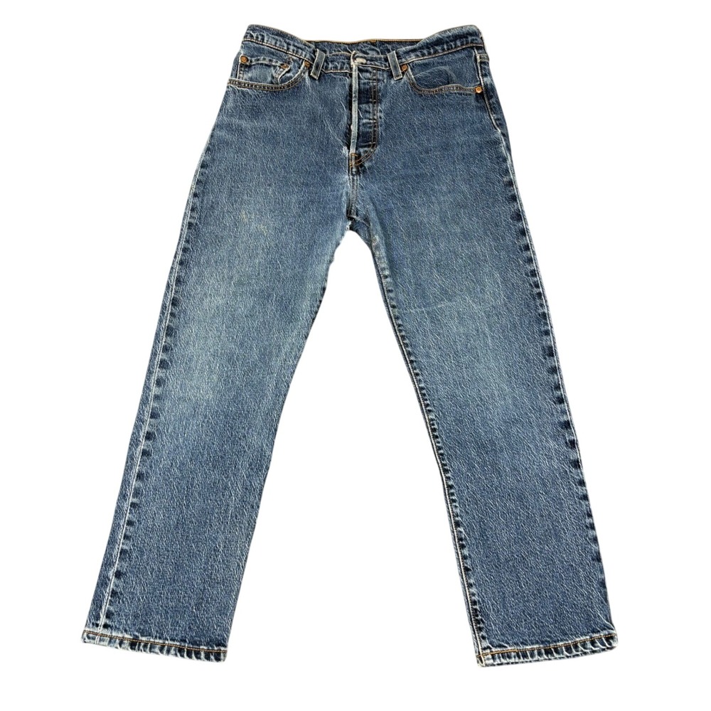 Levi Jeans Capris‎ 9 Blue 501 Original Fit Button Fly Distressed Denim Pants